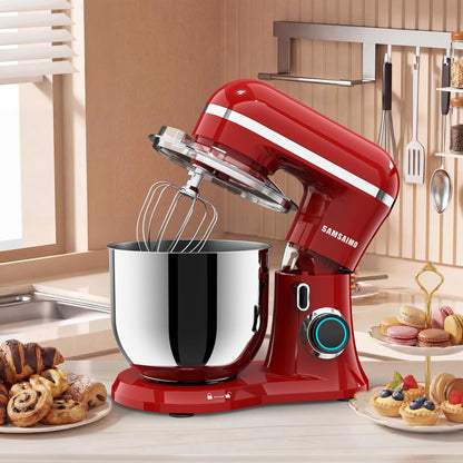 SAMSAIMO 3-IN-1 Electric Stand Mixer, 10-Speed With Pulse Button, Attachments include 6.5QT Bowl, Dough Hook, Beater, Whisk for Most Home Cooks (Empire Red)