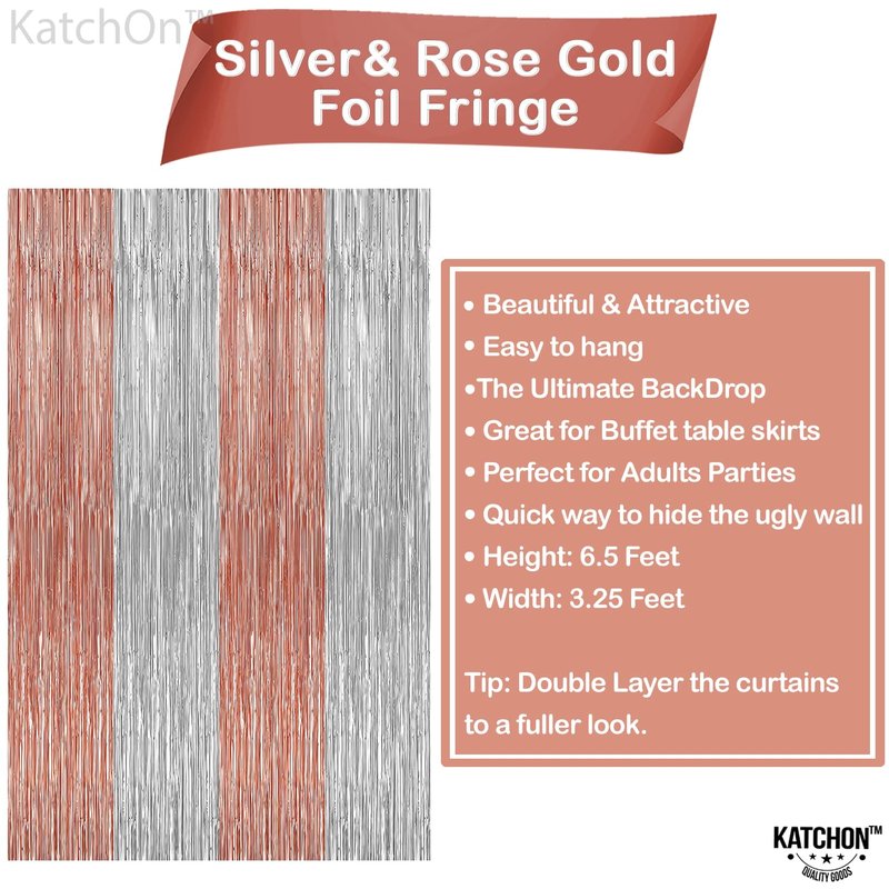 KatchOn, Silver and Rose Gold Fringe Backdrop, Pack of 2 | Silver & Rose Gold Streamers for 16th Birthday, Baby Shower | Bachelorette Party, Bridal Shower Decorations | Graduation Decorations 2026