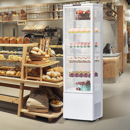 SierraSquad 9.8 Cu.ft Commercial Refrigerator Display Case, Pastry Display Fridge with 4-Sided Double-Layered Glass & LED Lighting, Ventilated Cooling Bakery Display Refrigerator with Casters