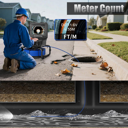 JINXINEBAY 10 Inch IPS Sewer Inspection Camera with 512Hz Locator, 1080P AHD, 50M Cable, DVR, Auto Self-Leveling, 5X Zoom, TF Card, LED Lights for Pipe/Wall/Drain (165FT/512hz Locator)