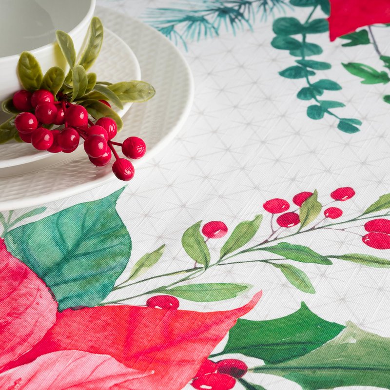 Maison d' Hermine Table Cloth Square Table 100% Cotton 60 x 60 Inches Fall Tablecloth Reusable Everyday Use for Thanksgiving Christmas Decorations Dining Farmhouse Party (Poinsettia Christmas)