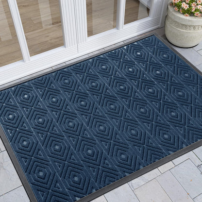 Yimobra Door Mat, Outdoor Indoor Entrance Welcome Mat, Heavy Entry Front Door Mat, Stain & Fade Resistant, Low Profile, Sturdy Rubber, Easy Clean Patio Floor Mat, Waterproof, 60 x 36,Blue