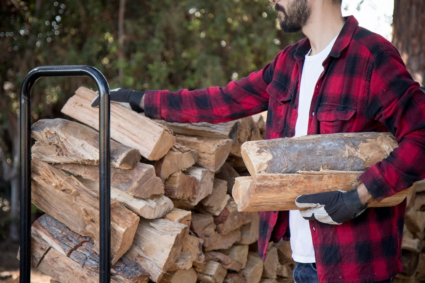 Champion Power Equipment 8-Ton Compact Horizontal Gas Log Splitter with 96-Inch Firewood Heavy Duty Wood Log Rack and Rack Cover