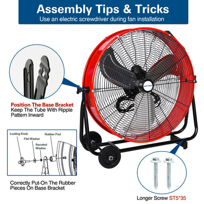 BILT HARD 24" 8100 CFM High Velocity Industrial Drum Fan, 3-Speed Heavy Duty Metal Shop Fan for Warehouse, Workshops, Garage, Factory and Basement