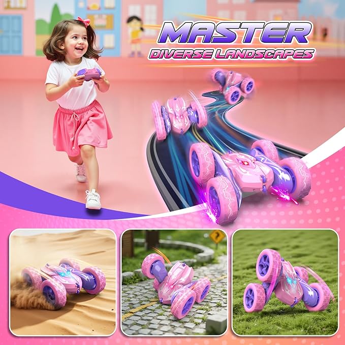 Remote Control CarRC Cars for 4 5 6 7 8 9 10 11 12 Year Old Girl Double Sided 360°Flip 4WD Rechargeable Drift RC Race Car Girls Toys Birthday Gifts Easter Basket Stuffers for Kids Age 4-12
