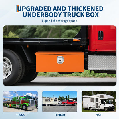 Powder-Coated Black Steel Truck Bed Tool Box - Heavy Duty Diamond Plate Storage Chest with Side Handles & Lock - Durable Metal Toolbox for Pickup, Trailer, RV, Mechanic Workshop - 20×12×9.6 in, Orange