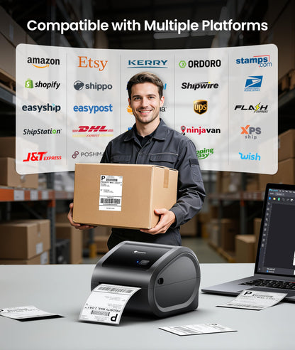Phomemo 300 DPI 4x6 Thermal Shipping Label Printer with 500 Labels, Ethernet Bluetooth USB, High Resolution Thermal Printer for Small Business, Compatible with iOS Android Windows Mac, for USPS UPS