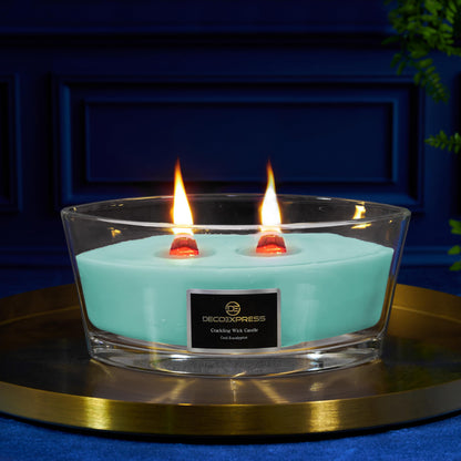 DECO EXPRESS Scented Candles, Crackle Double Wick Candles, Long 50 Hours Burn Time, Home Decor & Gift Ideas (Cool Eucalyptus)