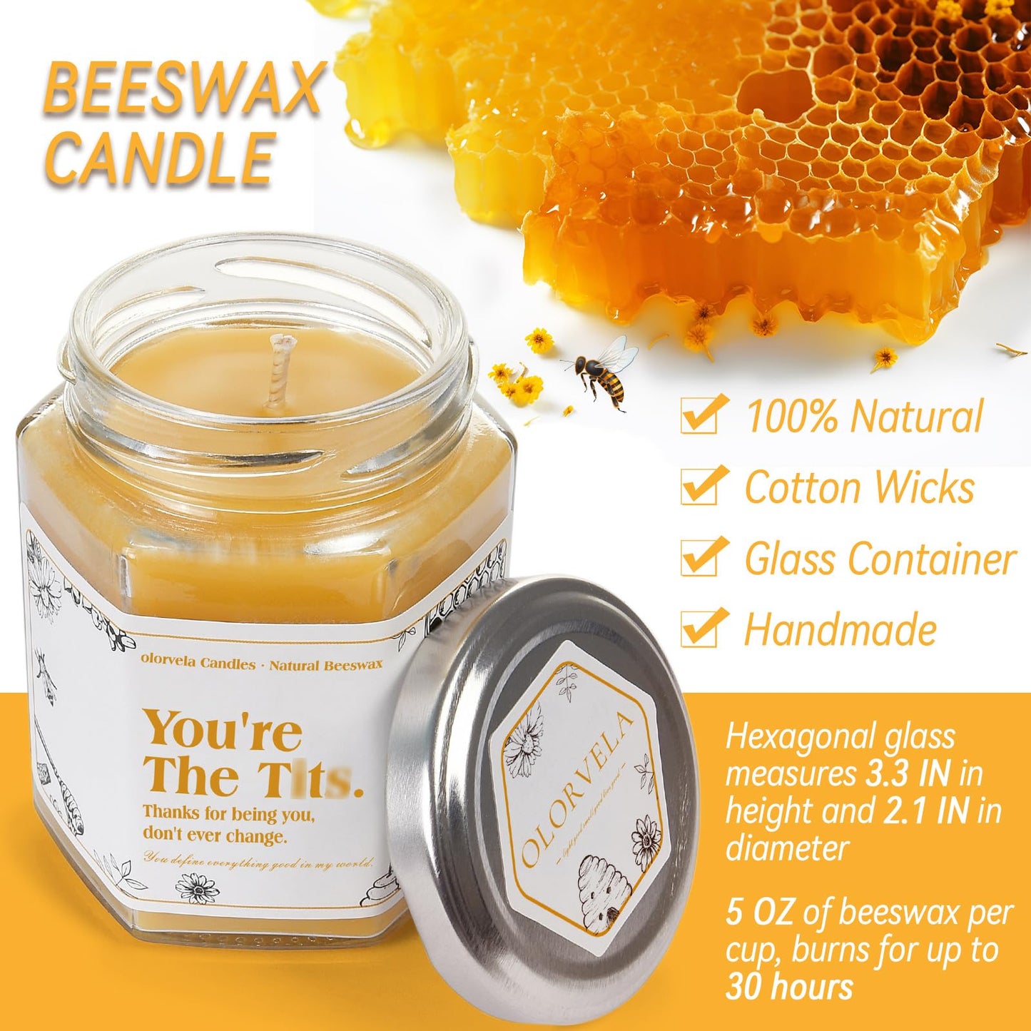 Fun Gifts for Women - Pure Natural Beeswax Candles, Personalized Gifts for Women, Men, Mom, Dad, Sister, Teacher, Friends