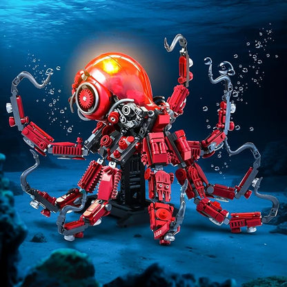 Mechanical Octopus Building Sets for Adult Ocean Animal Collection Toy with Display Stand and Light Home Office Decor and Idea Gift for Teen 14+(882PCS)