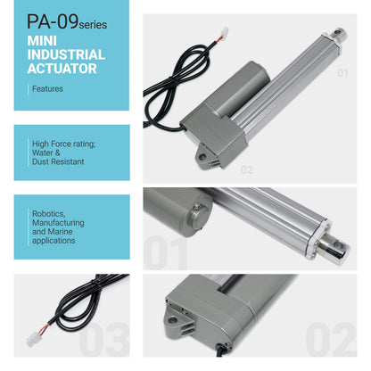 Progressive Automations 12V Industrial Linear Electric Actuator - 6 inches, High Force 330 lbs, Stainless Steel Rod, Brushed DC Motor, Durable Stroke for Marine, Automation, Robotics, PA-09-6-330