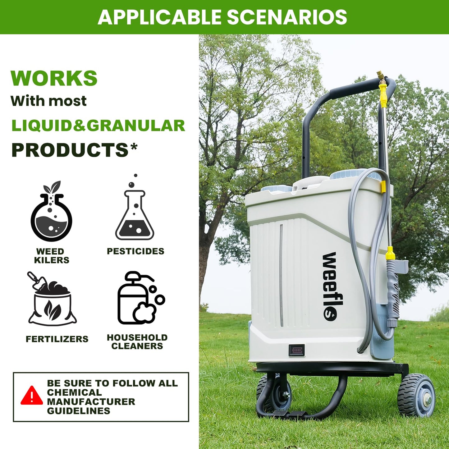 Weeflos Battery Powered Backpack Sprayer,4 Gallon Electric Sprayer with Wheeled Cart, 100 PSI High Pressure, 2X 21V Rechargeable Batteries,Garden Sprayer for Outdoor Cleaning & Washing