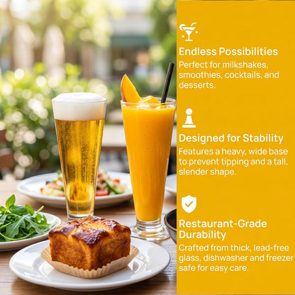 TOPZEA 4 Pack Tall Beer Glass, 13.5oz Bar Cocktail Glasses Old Fashioned Pilsner Craft Beer Mug, Footed Sundae Cup Beverage Glasses for Tropical Drinks, Parfait, Milkshake, Juice, Soda