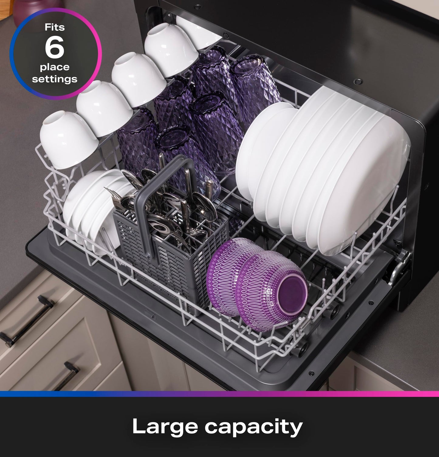 GE Profile Countertop Dishwasher, Energy Star, 6 place settings, 6 wash cycles, WiFi Connected, with Built-In Capabilities
