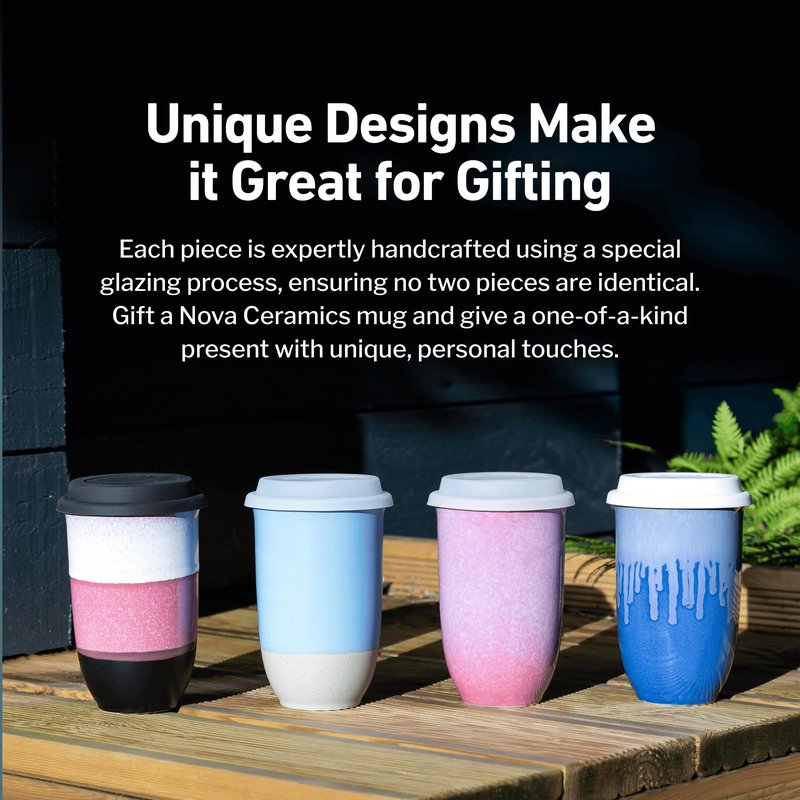 NOVA CERAMICS Ceramic Tumbler– Blue Ceramic Mug – Microwave & Dishwasher Safe Coffee White & Orange Tumbler - Leak-Proof Coffee Travel Mug – 16oz – Neptune