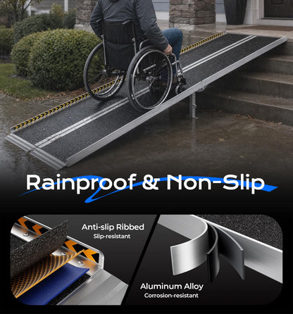 KOLOTOOL Portable Wheelchair Ramp 8FT with Support Legs, Anti-Slip Aluminum Wheelchair Ramps for Home Steps, Threshold & Doorways, Durable Handicap Ramp for Wheelchairs & Scooters 96" L x 29.2" W