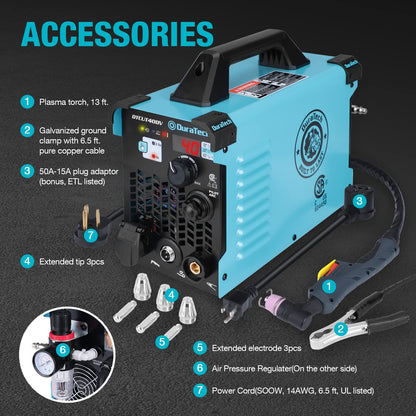 DURATECH Plasma Cutter, 40Amp Non-Touch Pilot Arc Plasma Cutting Machine with 120V/240V Dual Voltage IGBT Inverter, Digital Display and 50A to 15A Plug Adapter, Plasma Cutting Equipment 1/2" Clean Cut