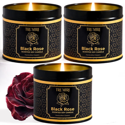 Black Rose Candle Strong Scented Soy Candel Clean Non Toxic Velas Aromáticas Gift for Women 5Oz Decorative Tin Jars with Lids Pack of 3