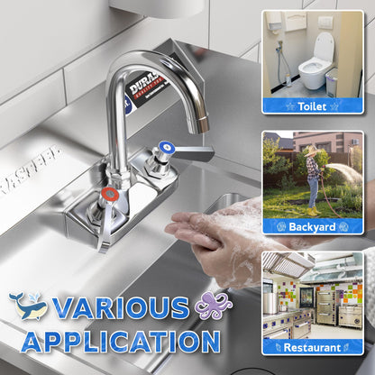 DuraSteel 304 Stainless Steel Wall Mount Sink - Commercial Hand Washing Sink - NSF & CEC Certified with Lead-Free Faucet - For Restaurants, Kitchens, Bars, Restroom