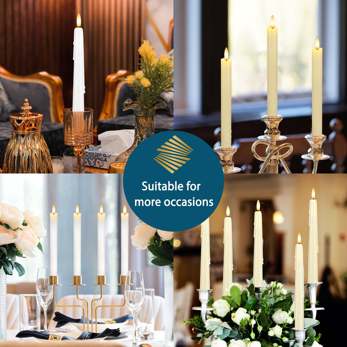 SEHNSY Dripless Flameless Taper Candles with Remote, Real Wax Battery Operated LED Candles Set with 3D Flickering Flame, 9.6" Realistic Dripless Candlesticks for Wedding Home Decor, 3 Pack Ivory