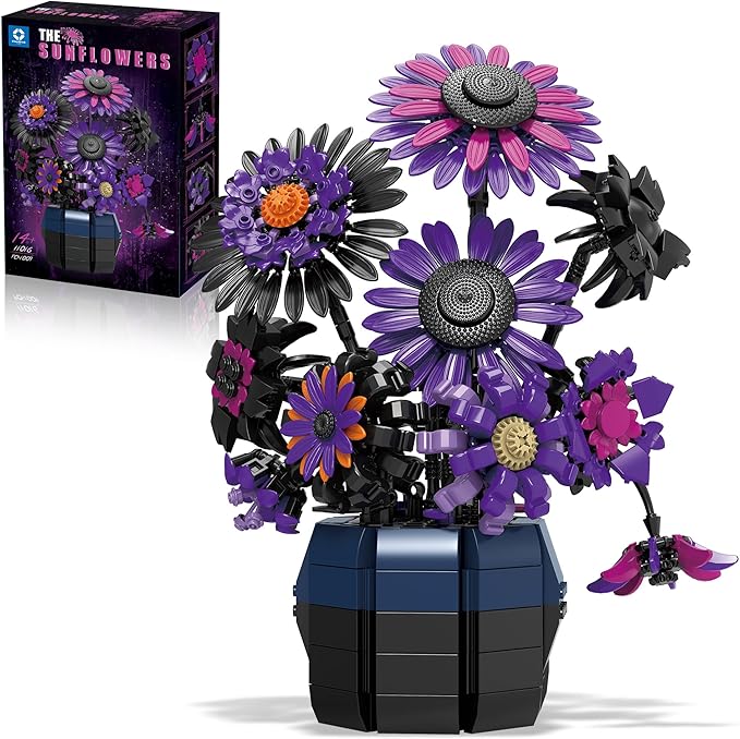 Sunflower Building Set Flowers Purple Art Compatible with Lego Botanical Collection for Adults Home Decor - 1009 Pcs
