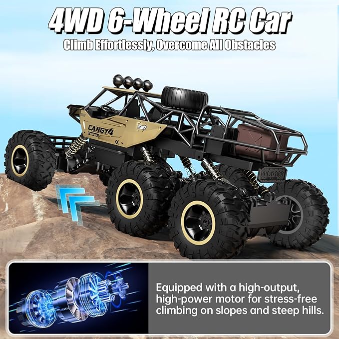 Remote Control Monster Truck RC Cars Rock Crawler RC Truck with 2 Rechargeable Batteries Metal Exterior &amp LED Lights Large Boy Toys for Ages 4-7 8-12 &amp Adults Great Gift