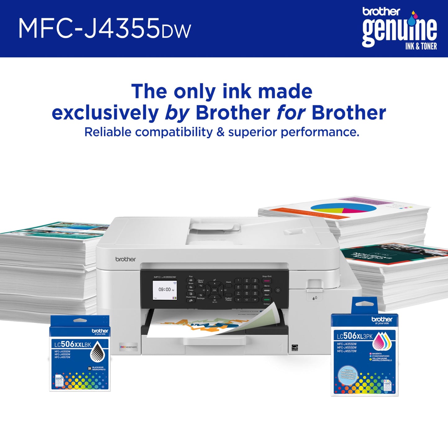 Brother INKvestment 4355 Wireless Color Inkjet All-in-One Printer with 1.8” Color Display and Manual Feed Slot | Includes Refresh Subscription Trial(1) (MFC-J4355DW)