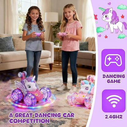 Unicorn Toys RC Car for Girls 4-6 Beginner-Friendly Cute Remote Control Toy - High-Speed All-Terrain 360°Flips Stunt &amp Cool Blinky Lights Ideal Christmas Birthday Gift for Age 3 4 5 6 7 8 - Purlpl