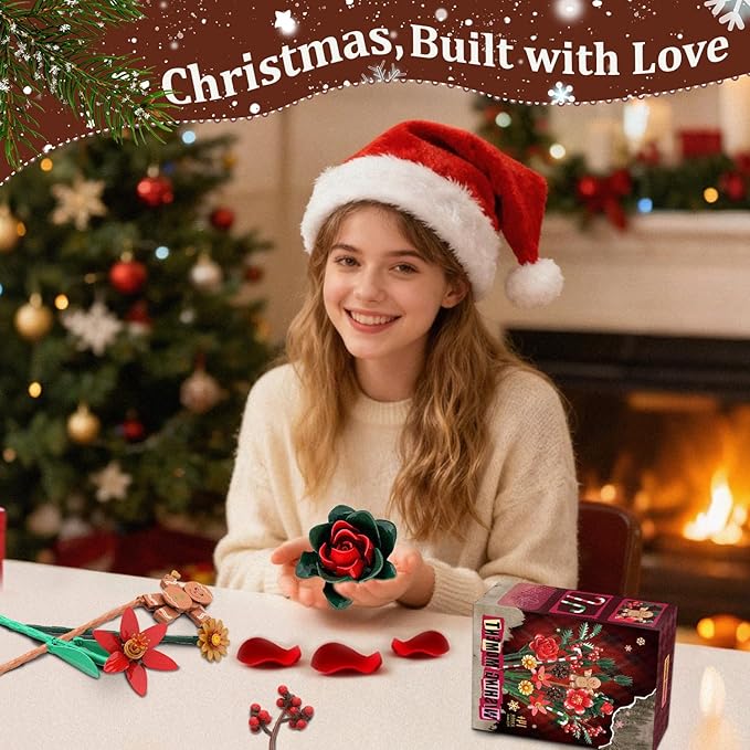 Christmas Flowers Bouquet Building Set Xmas Botanical Collection Compatible with Lego Flowers for Home Living Room Christmas Decor Xmas Gift for Grandkids &amp Teens 865 PCS