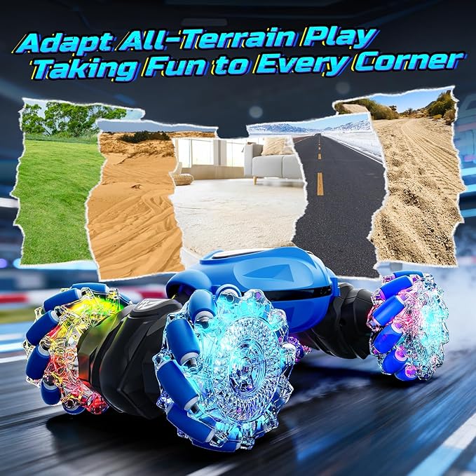 Holyton Gesture &amp Remote Control RC Stunt Car with Magic Color-Changing Body Cool Lights &amp Music 4WD All-Terrain Vehicle Photochromic Coating Gift for Boys Girls Age 6-7-8-9-10-11-12