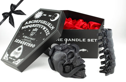 Kobi & Knight Black Skull Candle Set - Goth Candle with Snake and Spine in Coffin Gift Box - Gothic Candles for Spooky Halloween Decorations - Creepy Candles for Goth Decor