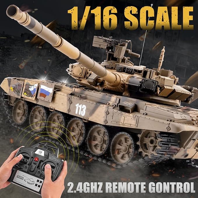 RC Tank Russian T-90 Main Battle Tank 1/16 2.4ghz Remote Control Vehicle with Sound &amp Light for Ages 14+