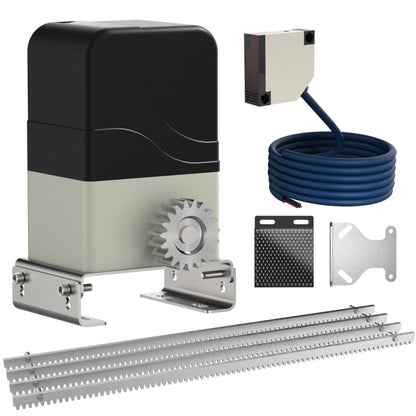 Blütezeit MJ-300 Sliding Gate Opener with 13.12ft Steel Gear Racks & 13ft Retro-Reflective IR Sensor – 900lb AC Sliding Gate Motor with Heavy-Duty Rack Drive & Safety Beam