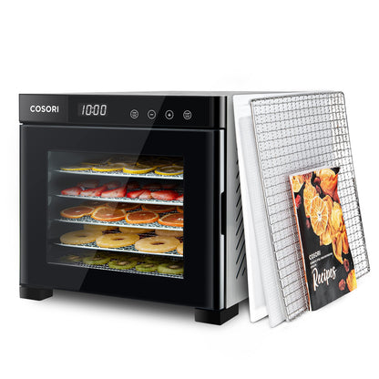 COSORI Food Dehydrator Machine(50 Recipes),6 Stainless Steel Trays with Digital Timer and Temperature Control& Food Dehydrator Fruit Roll Sheets for Jerky, Meat, Beef, Fruit, Vegetable,BPA-Free, 2pack