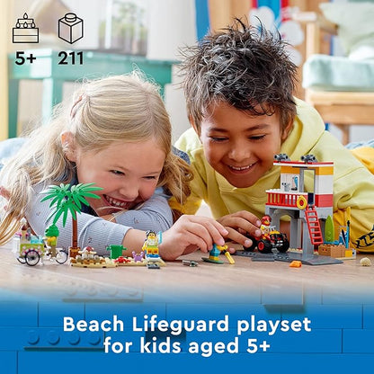 LEGO City Beach Lifeguard Station 60328 Building Kit for Ages 5+ with 4 Minifigures and Crab and Turtle Figures (211 Pieces)