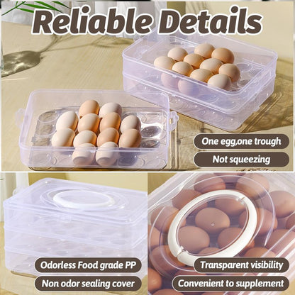 Egg Holder for 72 Eggs,3-Layer Plastic Egg Container,Deviled Egg Tray with Handle Lid,Devil Egg Holder for Refrigerator,Kitchen,Easter Party,Keep Fresh