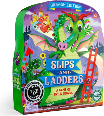 eeBoo: Slips &amp Ladders - Dragon Edition – A Classic Board Game of Ups &amp Downs Whimsical Fantasy Theme Holographic Foil Accents Kids 5+ 2-4 Players