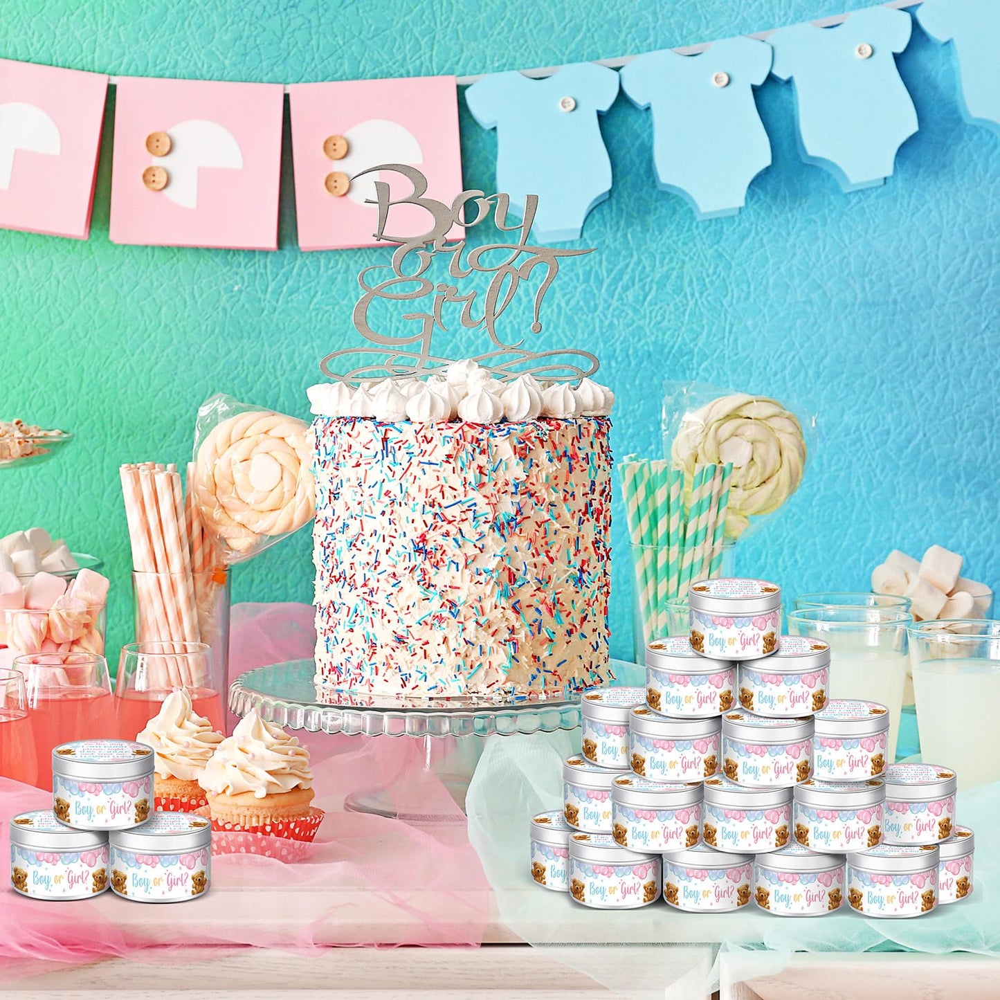 MTLEE 24 Pcs Gender Reveal Bear Baby Shower Party Favors Candles Lavender Scented Baby Shower Favors for Guests Rustic Tealights Candles Gender Reveal Return Gifts (1.2 oz, Blue and Pink)