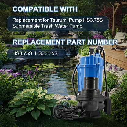 HSZ3.75S HS3.75S 1 HP 115V Automatic Electric Submersible Wastewater Pump with Float Switch Replacement for HS3.75S-62, 61 GPM / 3660 GPH, 3" Straight Male NPT