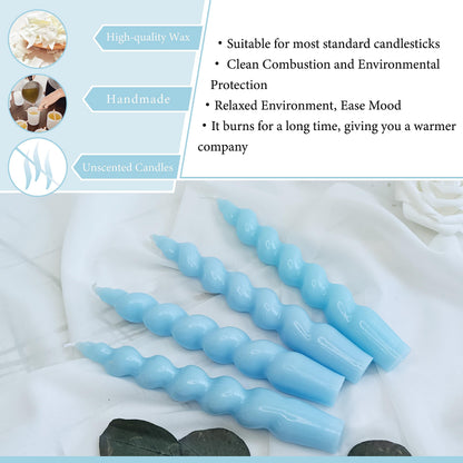 Spiral Taper Candlesticks Blue Candles Stick Twisted Candles H 7.5inch Wax Unscented Dinner Candle Dripless for Home Decor, Relaxation & All Occasions(Blue)
