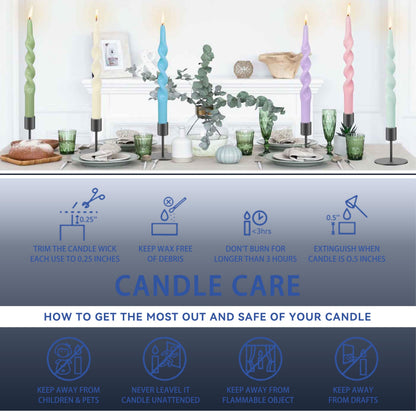 10 Inches Spiral Taper Candles Sticks Navy Blue Twisted Candle Dripless Unscented Long Candles, Handmade Candlesticks for Wedding Dinner Decor, Set of 4