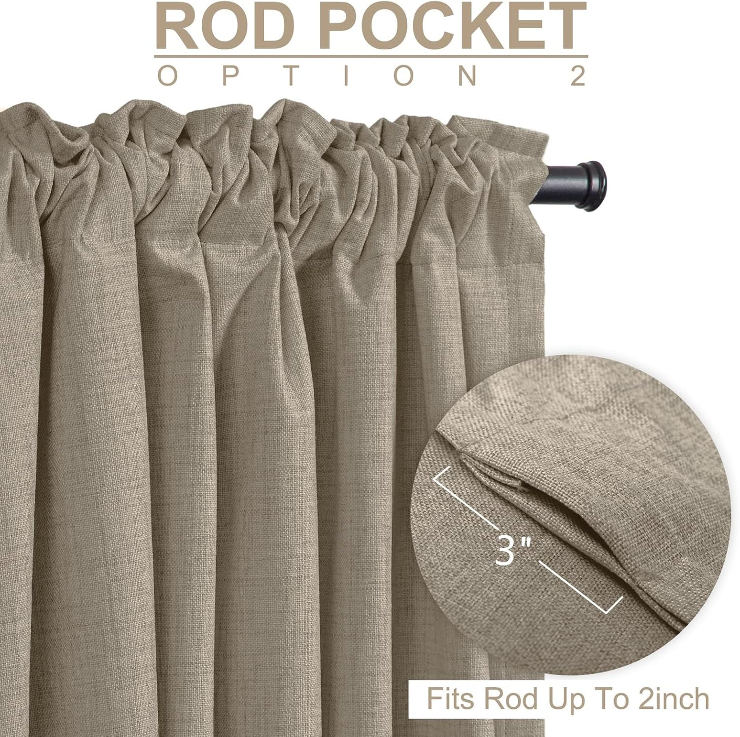 Skiennix 100% Blackout Linen Curtains - Thermal Insulated Drapes for Bedroom | 2 Panels, 50" W x 63" L