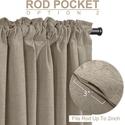 Skiennix 100% Blackout Linen Curtains - Thermal Insulated Drapes for Bedroom | 2 Panels, 50" W x 63" L