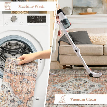 LEEVAN Kitchen Rug Set of 2, Washable Non Slip Kitchen Mat, Vintage Orange Runner Rug, Soft Standing Mat, 20''x31'+20''x47''