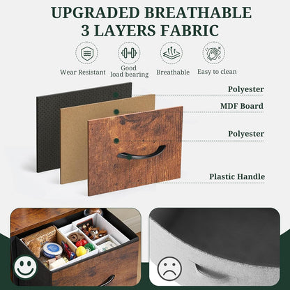 Regine Switzerland 5-Drawer Dresser - Anti-Tip Fabric Storage Organizer with Wooden Top | Brown Finish for Bedroom & Living Room