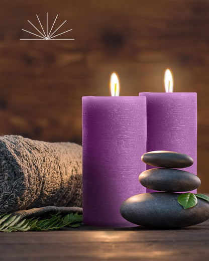 Mottled Pillar Candles by Bask - Set of 6-3" x 6" Dripless Unscented Candles in Purple for Home Decor, Relaxation & All Occasions