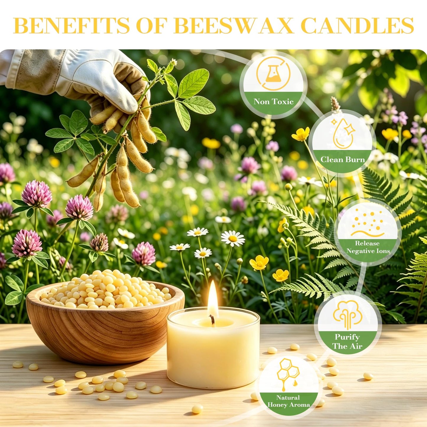 8 Hours Beeswax Tealight Candles White - 12 Pack - Handmade Natural Beeswax Tea Candles in Clear Cup | Smokeless Beeswax Tea Light Candles | for Home Deco, Fragrance, Relax