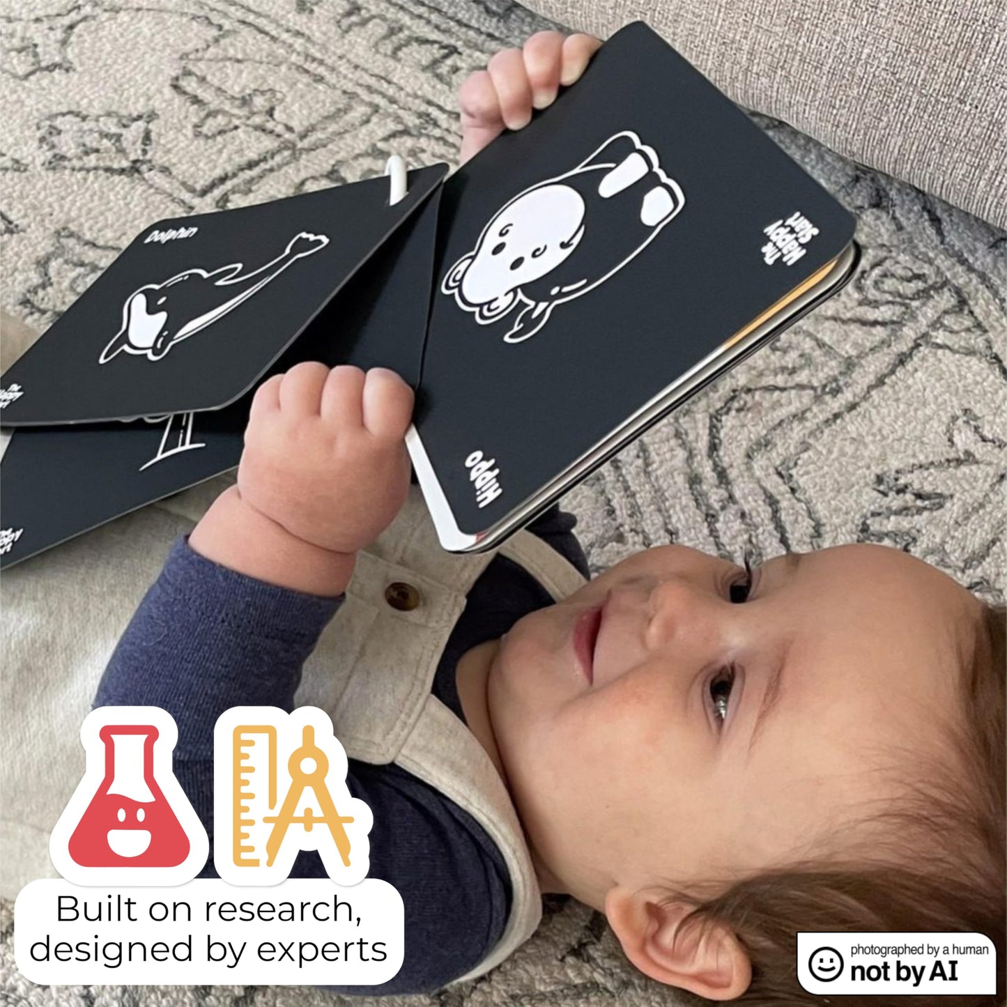 Happy Start High Contrast Baby Cards for Newborns - Black & White Cards, Water-Resistant, BPA-Free, Portable Educational Flashcards for Visual Stimulation, Award-Winning, Ages 0+ (English)