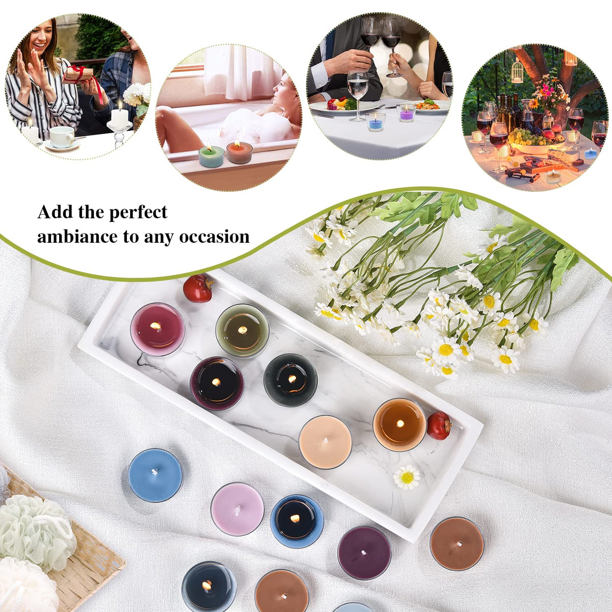 Sungmor Scented Tealight Candles 16 Pack - 100% Soy Wax, Smoke-Free, 4 Scents, 3-4hr Burn, for Bathroom/Party/Yoga/Wedding Decor and Daily General Use