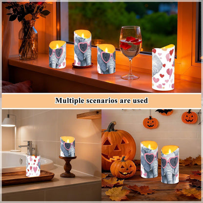 YMXFXP Elephant Love Heart 5.9”x3” Flameless LED Candles with Remote - Set of 2, Battery-Operated Flickering Pillar Candle with Timer for Home Decor - Batteries Not Included